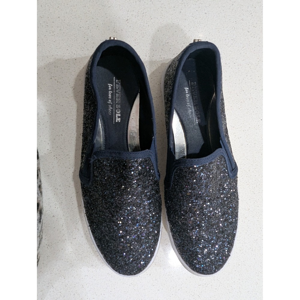 Fever Sole Slip‎ On Sneakers Navy Blue Glitter Heart Detail Size 39